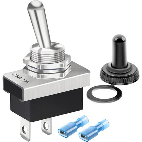 Interrupteur à Bascule Métal 25 A 12 V CC/15 A 24 V CC/10 A 250 V CA/15 A 125 V CA SPST ON/OFF 2 Broches 2 Positions avec Capuchon de Protection étanche pour Voiture Automatique (1/5)