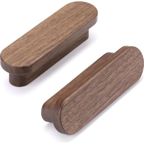 6 Pièces Poignee de Meuble en Bois, Poignée Armoire Bois,Espacement des Trous 64mm, poignées de tiroir(noyer)