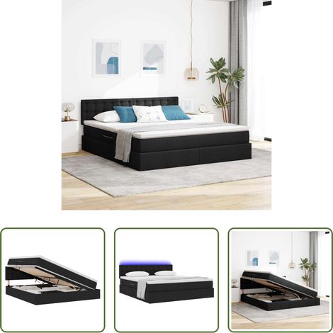 vidaXL LED-Bett -  Bett mit Stauraum und LED mit LED Schwarz 180 x 200 cm Stoff (1/5)