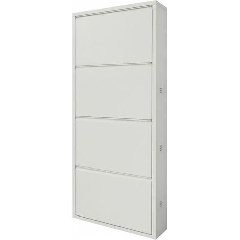 Scarpiera Slim In Metallo 4 Ante A Ribalta Salvaspazio Ultra Sottile Profondita 15 Cm 138x50x15 Cm Porta Scarpe Verticale Moderna Per Ingresso Camera Corridoio Gia Montata - Colore: Grigio (1/5)