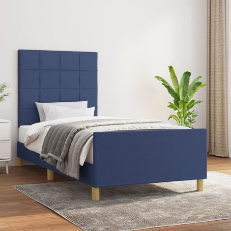 Lit adulte-90 x 200 cm, Cadre de lit avec tête de lit, Lit Simple, Structure de lit Bleu 90x200 cm, Tissu PDKEI56075 (1/5)
