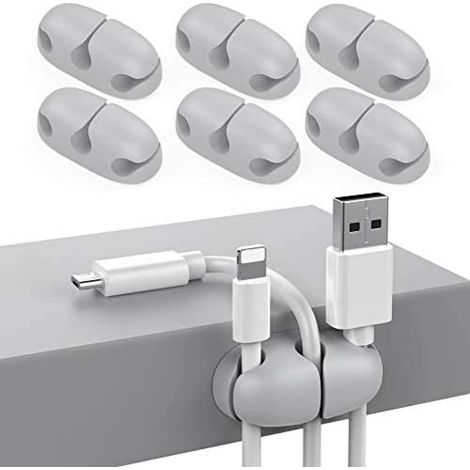 Paquete de 6 bridas adhesivas resistentes para organizar cables USB, para el hogar, la oficina y el coche (gris). (1/4)