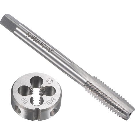 sourcing map M8 x 1.25mm Métrique Gauche Main Ensemble à Fileter HSS Machine Filetage Vis Robinet avec Alliage Outil Acier Rond Filetage Matrice (1/5)