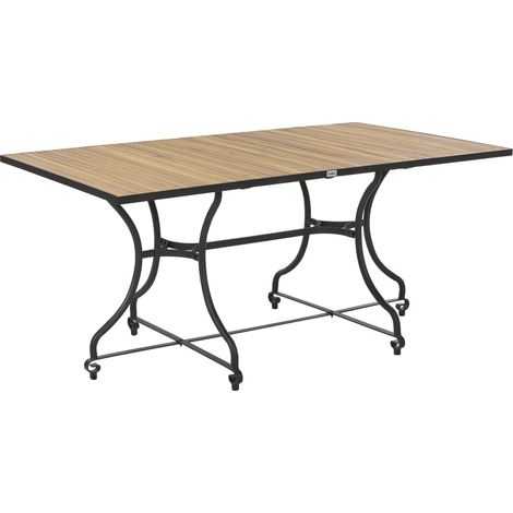 Mesa de comedor de jardín estilo rústico moderno con estructura de acero y madera de acacia marrón claro Lascari
