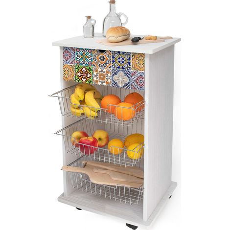 Carrello cucina portafrutta legno Bianco WHITE TILES salvaspazio 40X45H85 cm (1/4)