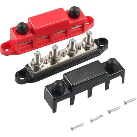 Bus Bar 12V 300A Bloc de Distribution de Puissance 4X3/8 Pouces Goujons 12V Automobile Marine Batterie Busbar Terminal Block avec Couvercle (1/5)