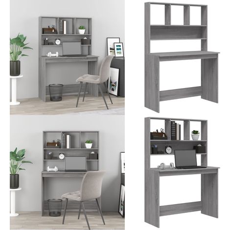 Schreibtisch mit Regal Grau Sonoma 102x45x148 cm Holzwerkstoff - Schreibtisch - Bürotisch - Home Office - Holzwerkstoff - Grau Sonoma - Home & Living