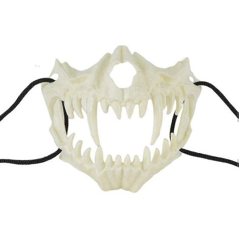 Halbmaske mit Reißzähnen, weiße Tierknochenmaske, Halloween-Party, Cosplay, weiße Maske (10 Stück) (1/3)