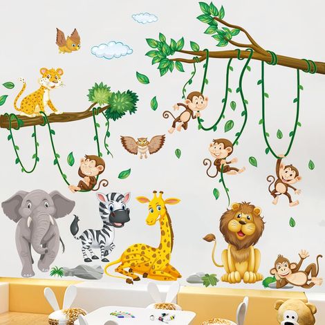 Autocollant Murale Animaux Montgolfière Hauteur Tableau - Décoration Murale pour Salon Chambre Enfants - 3 Feuilles 60 x 32 cm (1/5)