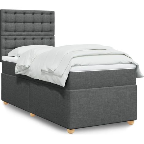 Cama box spring con colchón tela gris oscuro 90x190 cm