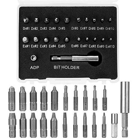 22 pièces extracteur de vis endommagées pour vis cassées, extracteur de boulons HSS, dévisseur de vis foirées avec porte-embout magnétique et adaptateur de douille (1/5)