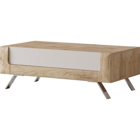 Mesa de centro Sovera 108, Roble dorado + Gris claro, 44x65x110cm, Diámetro: 0, Aglomerado laminado, Angular (1/4)