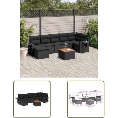 The Living Store 8-tlg. Garten-Sofagarnitur mit Kissen Schwarz Poly Rattan - Gartenmöbel Set - PE-Rattan Möbel - Outdoor Lounge - Esszimmergarnitur - Balkonmöbel (1/3)