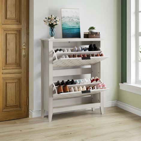 Zapatero de estilo vintage con dos cajones abatibles y dos estantes Ideal para pasillos o entradas blanco (1/5)