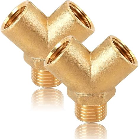 Lot de 2 répartiteurs en Y - G1/4" - En laiton - 1/4" - En laiton - DN8 - IG x IG x AG - Pour alimentation en eau chaude et froide - Eau potable