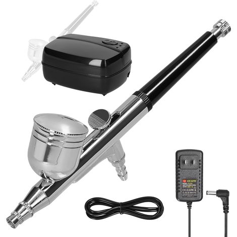 Kit Aérographe Professionnel Polyvalent avec Compresseur 18PSI, Pompe Réglable 3 Vitesses, Pistolet et Gobelet Pigment pour Maquette Auto, DIY, Maquillage, Nail Art, Pâtisserie et Peinture (1/2)