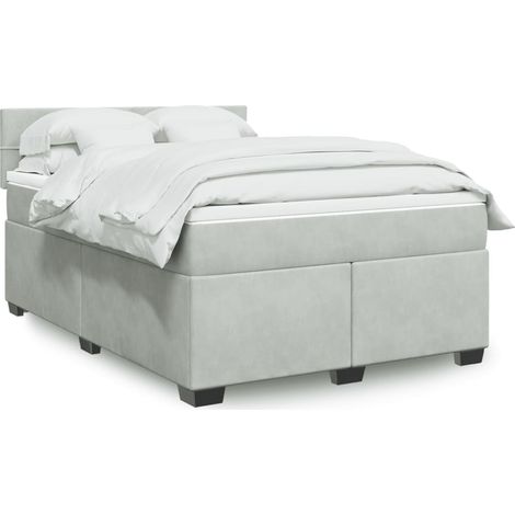 Boxspringbett mit Matratze Hellgrau 160x200 cm Samt