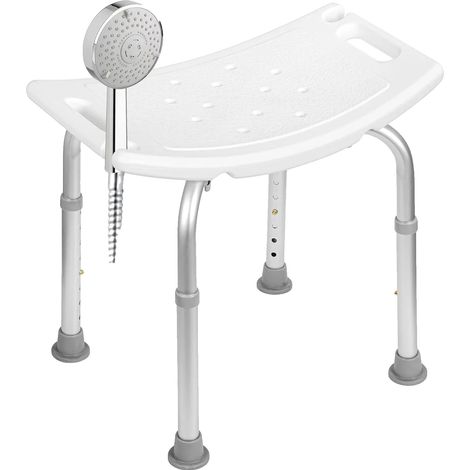 Taburete de ducha, altura regulable, estructura de aluminio resistente, color blanco. (1/2)