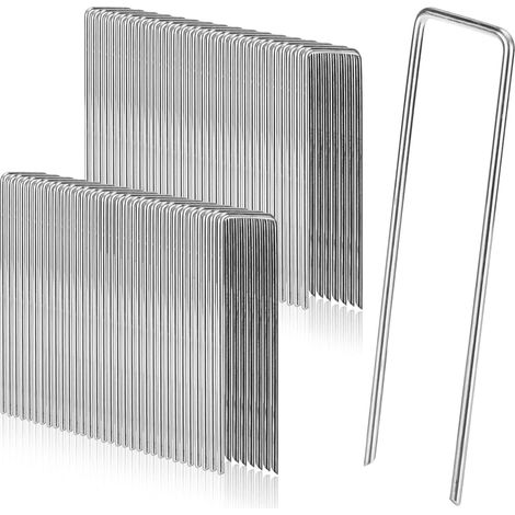 Lot de 50 piquets galvanisés et anti-rouille, 200 mm x 40 mm, pour toile anti-mauvaises herbes, tente et fixation stable (1/5)