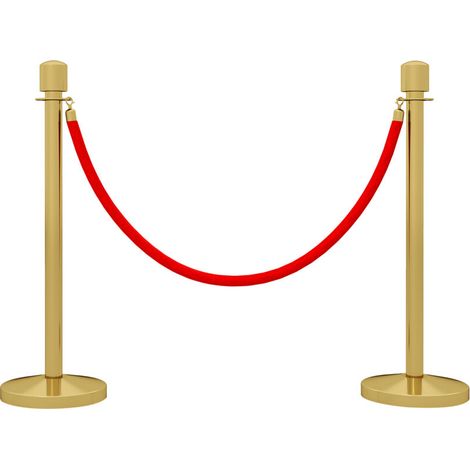 Poteaux de marquage avec cordon en velours de 1,5 m et base rechargeable, palettes de délimitation en acier inoxydable, Ø32x96cm, or et rouge. (1/5)