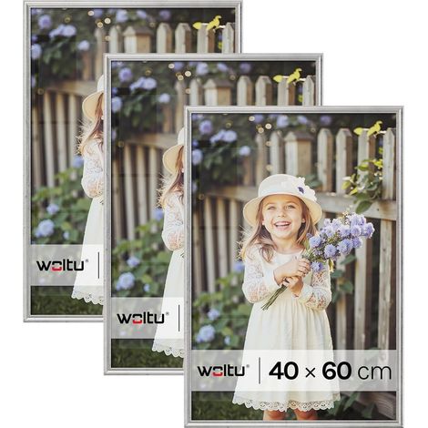 WOLTU 3x Cornice Foto Portafoto da tavolo da muro legno Massiccio 40x60 cm, Argento