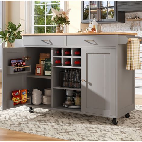Mobile cucina con ruote e ripiani regolabili, MDF grigio OKMYHOME (1/5)