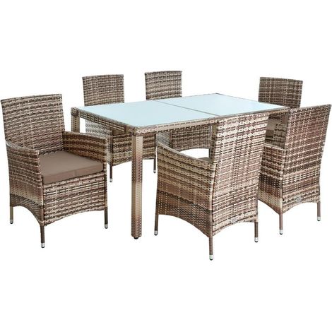 Polyrattan Sitzgruppe Essgruppe Gartenmöbel Set 6 Pers. Gartenset Beige-Braun (1/5)