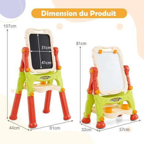 Chevalet Enfant Réglable 81-110 cm Double Face Tableau Blanc et Ardoise pour Dessin et Peinture dès 3 Ans Orange (1/5)