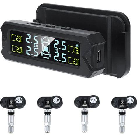 Capteurs de pression des pneus intégrés pour véhicule, système de surveillance de la pression des pneus haute précision, charge solaire, système d'alerte, manomètre de pression des pneus. (1/5)