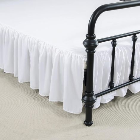 Wrap Around Bed Skirt, Bed Skirt with 35 cm Ruffles, Synthetic Fibre Bed Skirt + Brushed Mricofiber, Platform Bed Skirt with Ruffles (White, 152 x 200 cm) (1/5)