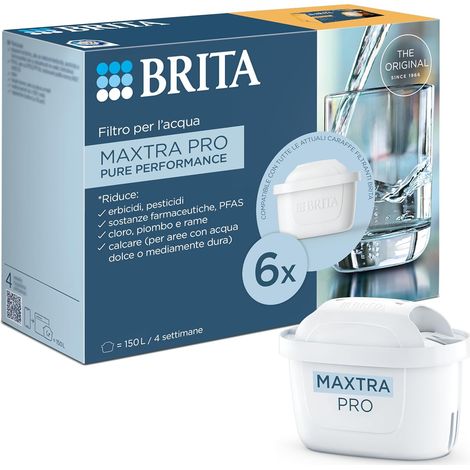 Pack de 6 Filtre pour carafe, Réduit calcaire et chlore, Compatible Brita Marella Style Flow (1/5)