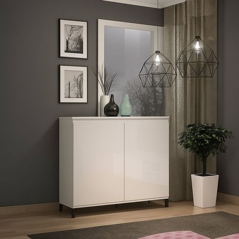 Aparador Iwao, Estantería una Repisa, Hecho en Italia, 40x100x110h cm Blanco Brillante (1/3)