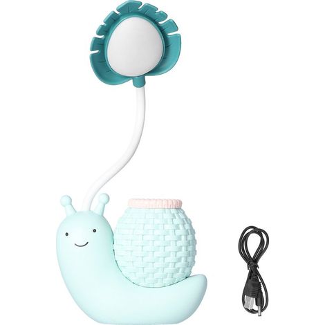 Lampe de bureau LED avec porte-stylo, fonction multiple, chargement USB, lumière mignonne pour étudiants et enfants, bleu (1/5)