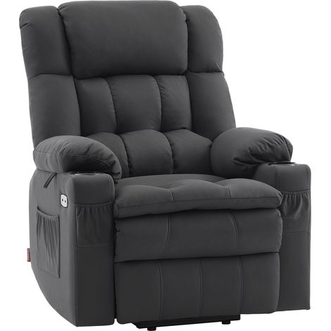 M MCombo elektrische Aufstehhilfe Relaxsessel 7546, mit 3 Motoren getrennt verstellbar, Liegeposition bis 165°, TV Sessel mit USB, für Senioren Wohnzimmer (Dunkelgrau-Mikrofaser)