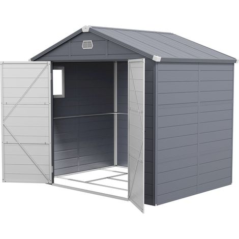 Cobertizo para herramientas de 4,1 m³, cobertizo de jardín con techo inclinado, 240 x 190 x 180/228 cm, cobertizo para herramientas con puerta con cerradura, ventana, garaje para bicicletas, armario d