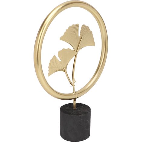Sculpture de feuille de ginkgo aux détails exquis  élégant socle en bois  ornement de ginkgo en métal plaqué or, idéal pour une chambre, un bureau ou un café. (1/5)