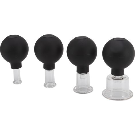 Ensemble de 4 ventouses en verre avec boules de silicone noir pour massage par aspiration du visage (1/5)