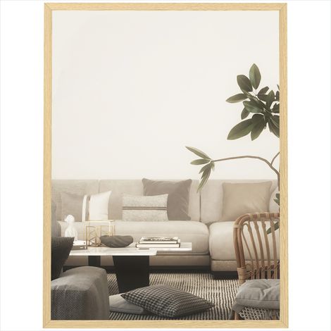 Décoration murale miroir en verre et MDF 80 x 60 cm Bois naturel (1/5)