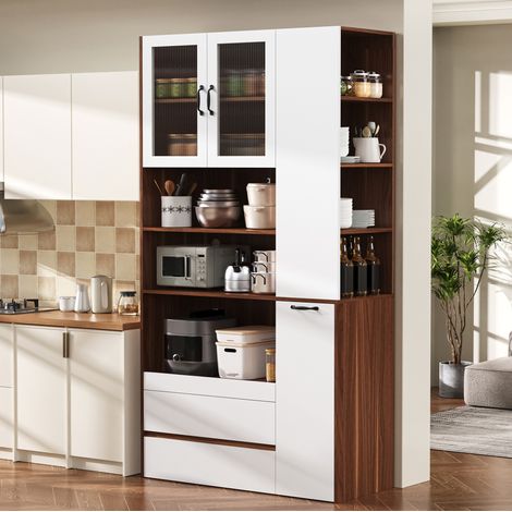 Buffet enfilade highboard 100x40x200 cm MDF blanc noyer OKMYHOME (1/5)