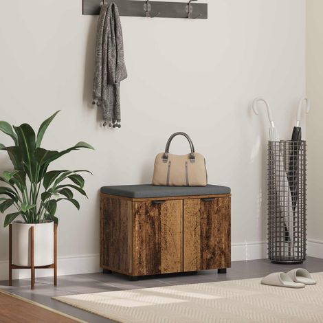 Flurbank mit Kissen mit Regal mit Tür Altholz 60 x 38 x 46 cm