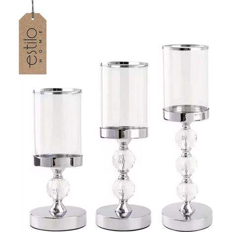 Lanterne en verre avec bougeoir argenté glamour - Lot de 3 (1/4)