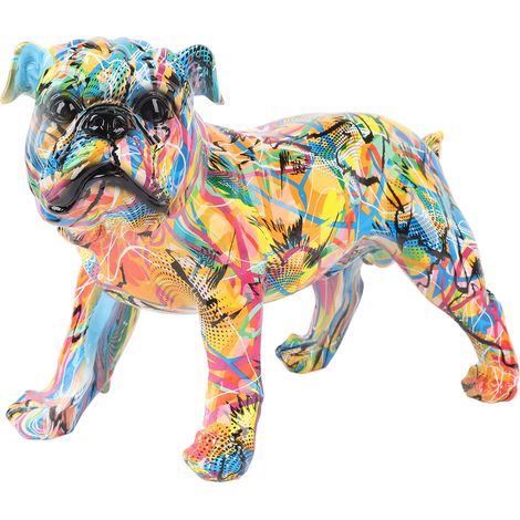 Statuette Chien Bouledogue Anglais Graffiti Coloré en Résine, Sculpture Décorative Art Animal Abstrait, Figurine Chien Arc-en-ciel Pour Étagere Livres Meuble TV Bureau (1/5)