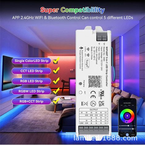 Contrôleur de bande LED UL WB5 Graffiti WiFi + Bluetooth à connexion directe (couleur unique/CCT/RGB/RGBW/RGBCW)