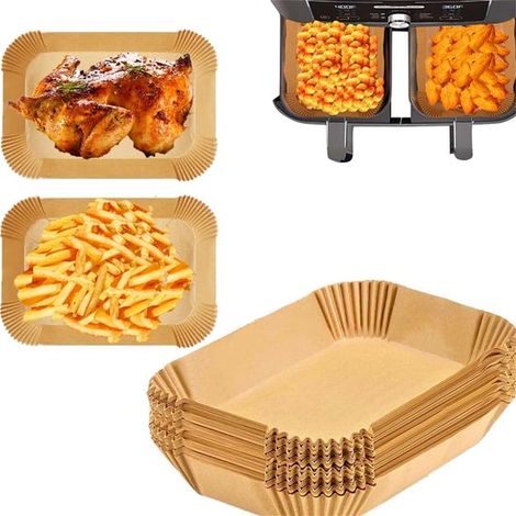 Backpapier für Heißluftfritteusen Fettabweisendes Papier zum Backen und Frittieren Braun Rechteckig 22 x 14 x 4,5 cm 100 Stück (1/5)