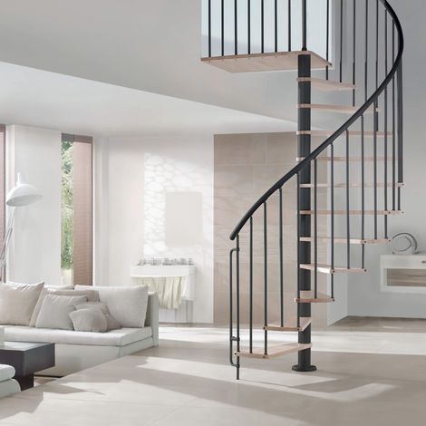 HANDYSTAIRS escalier en colimaçon "BARI" - 12 marches en hêtre pour hauteur jusqu'à 305 cm - Diamètre 120 cm - Noir (1/5)