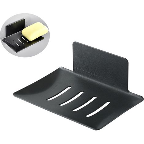 (Black) Wall Mounted Soap Dish No Drilling Stainless Steel Shower Soap Holder Self-Adhesive INOX Soap Holder for Storing Sponges Brushes Soap for Bathroom Kitchen Balcony (1/5)