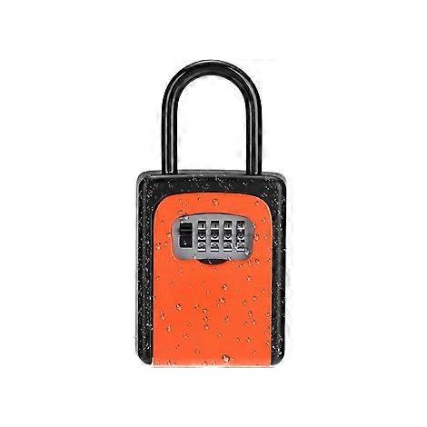 Schlüsseltresor mit 4-stelliger Zahlenkombination und Code für Ersatzschlüssel im Innen- und Außenbereich, wetterfester Sicherheitsschlüsselhalter, bietet Platz für bis zu 5 Schlüssel (orange)