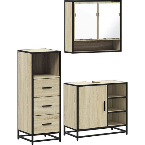 Maison Exclusive - 3-tlg. Badmöbel-Set Sonoma-Eiche Holzwerkstoff