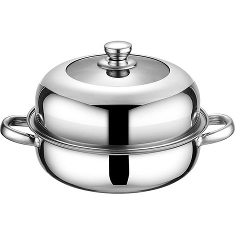 Cuit-vapeur Double Étage - Marmite En Acier Inoxydable 28 Cm - Pour Cuisinière À Gaz Induction Électrique - Couvercle En Verre Transparent - 1 Pièce (1/5)
