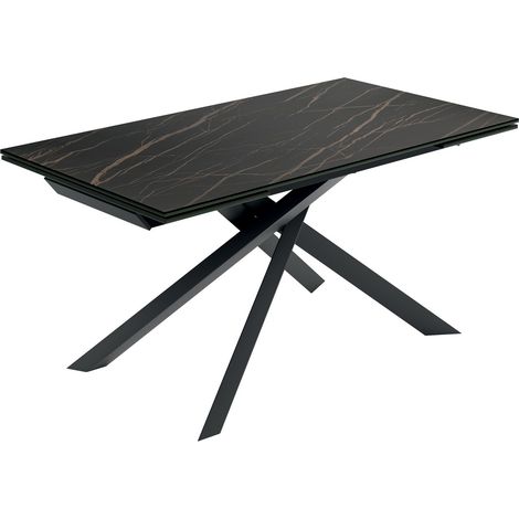Tavolo Allungabile Cross 160-240x90 cm, Top in Ceramica Marmo Portoro Opaco, Struttura in Metallo Nero - Design Moderno ed Elegante (1/2)